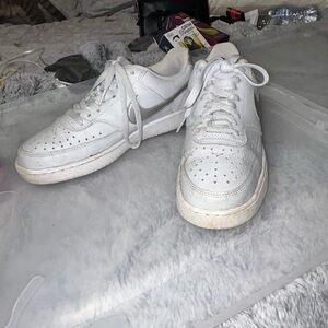 Nike White Sneakers with Silver Swoosh
